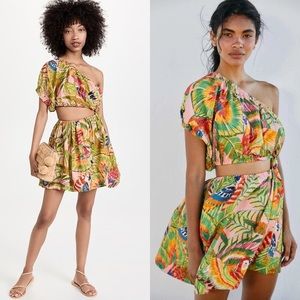 Farm Rio Macaw Leaves Mini Dress